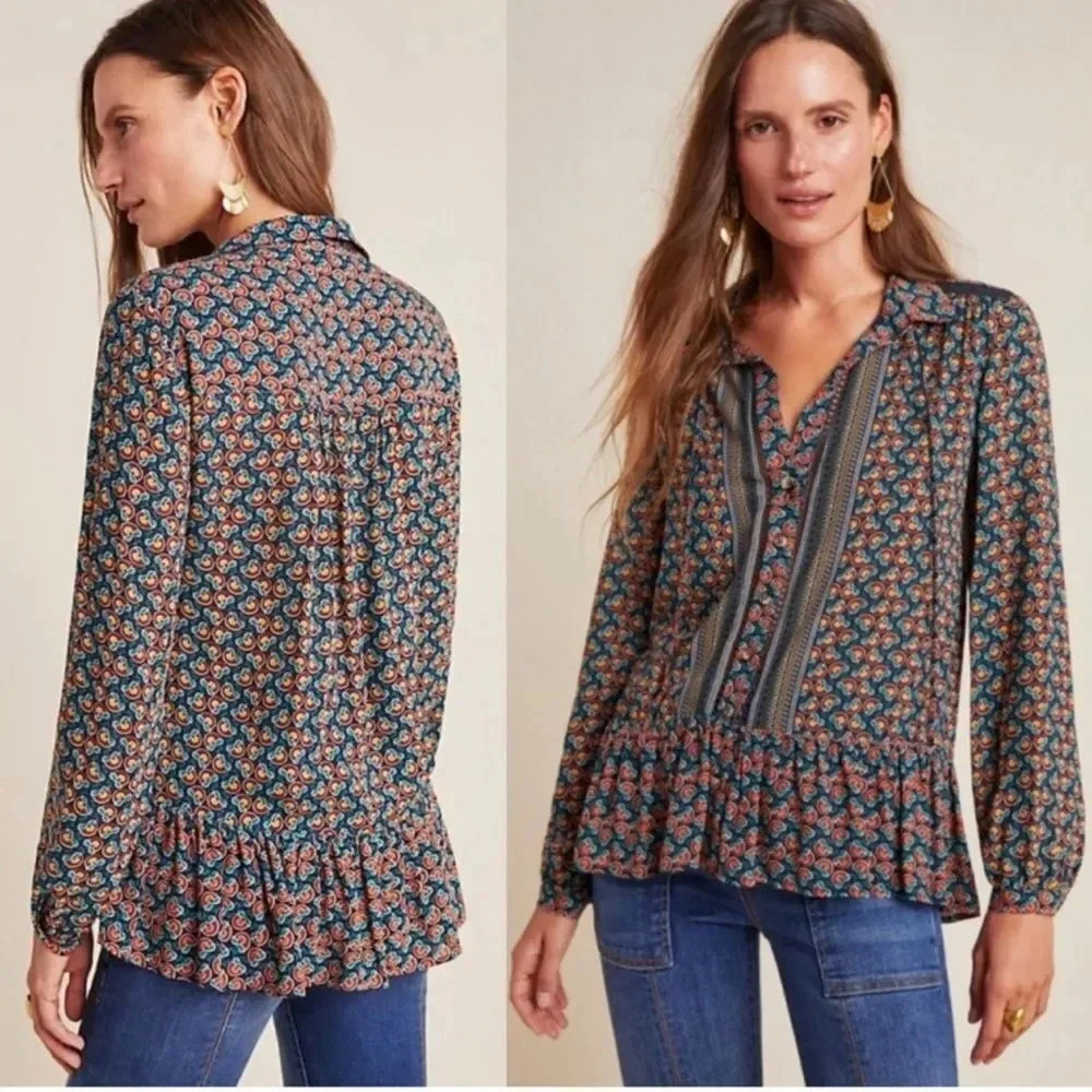 Maeve Anthropologie Janie Flounced Peasant Blouse Size 4